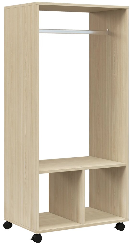 HOMCOM Dulap dressing cu rafturi 2 compartimente cu 4 rotile pivotante dim. 60L x 40l x 128H cm lemn natural | Aosom Romania