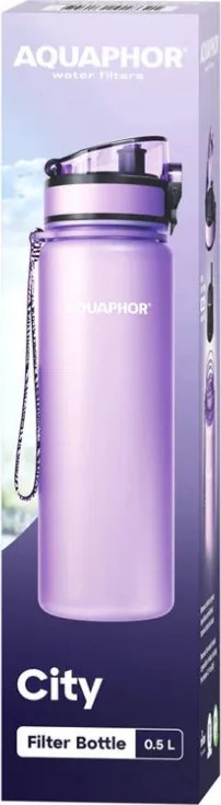 Sticla cu filtru pentru apa Aquaphor City 160042, 500 ml, Tritan, Carbune activ, Aqualen, Capac cu inchidere, Lavanda