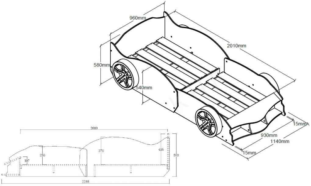Pat copii CARBEDS MAX 90 X 200 CM ALB