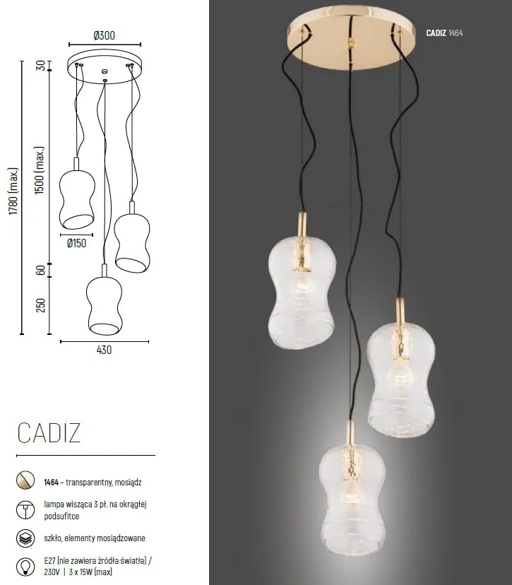 Lustra cu 3 pendule frumoase din sticla CADIZ