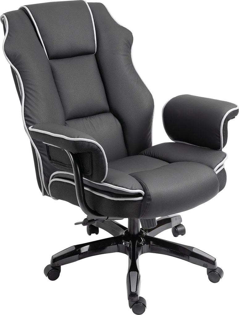 Vinsetto Fotoliu de Birou din Piele ecologica Neagra cu Inaltime Ajustabila, Spatar Rabatabil, Rotativ, 66.5x55x123-129cm