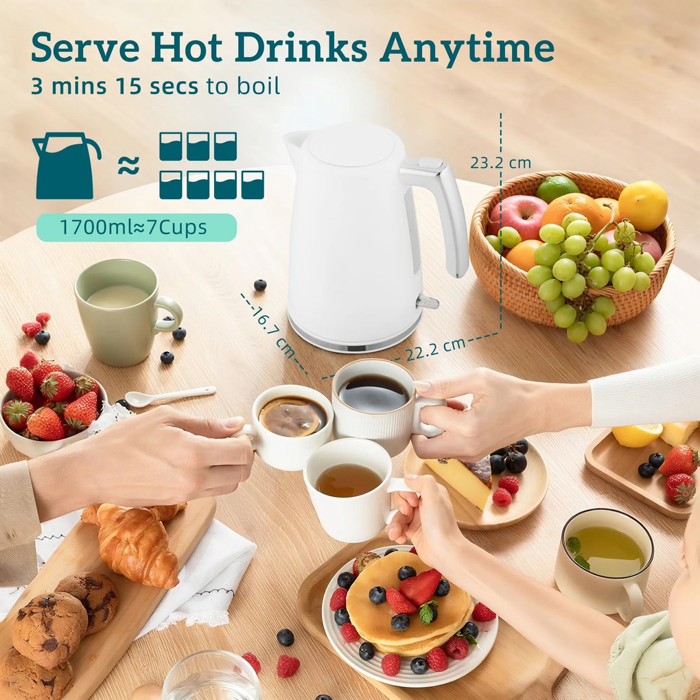 HOMCOM Set Fierbător Electric 2200W 1.7L și Prăjitor Dublu 7 Nivele Alb | Aosom Romania