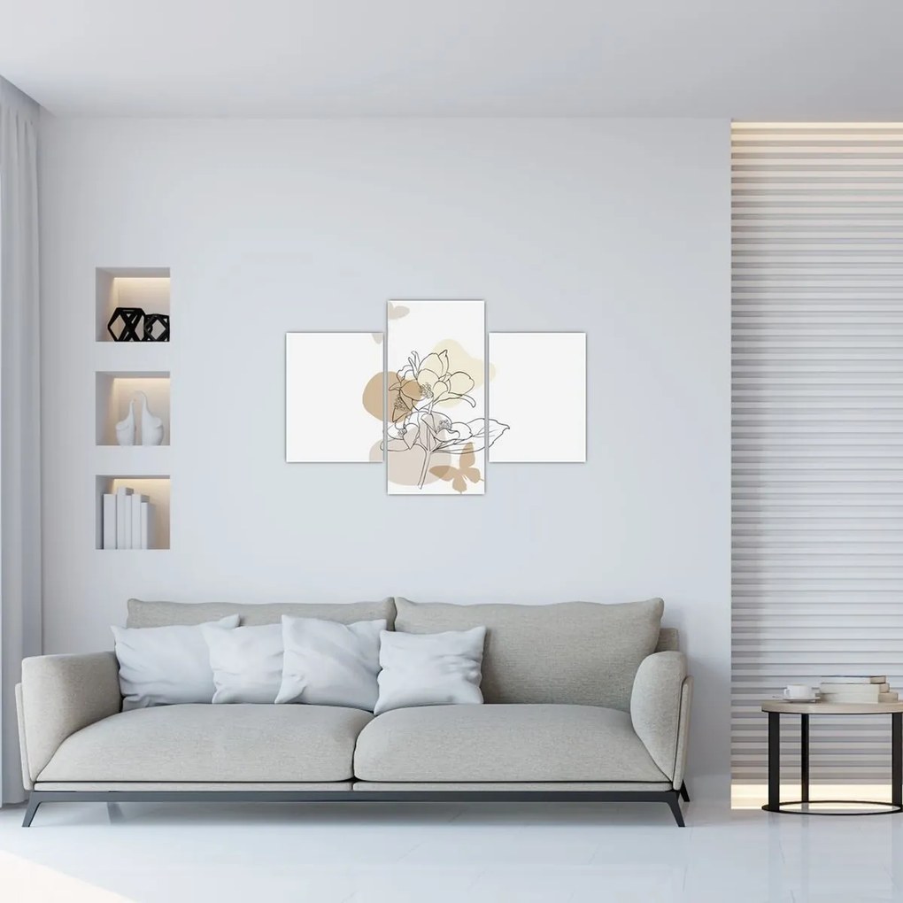 Tablou - Flori bej cu fluture N⁰1 (90x60 cm)