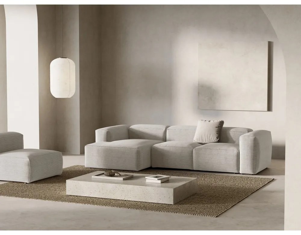 Colțar bej cu tapițerie din catifea reiată (cu colț pe partea stângă/cu șezlong) Bergamo – Cosmopolitan Design