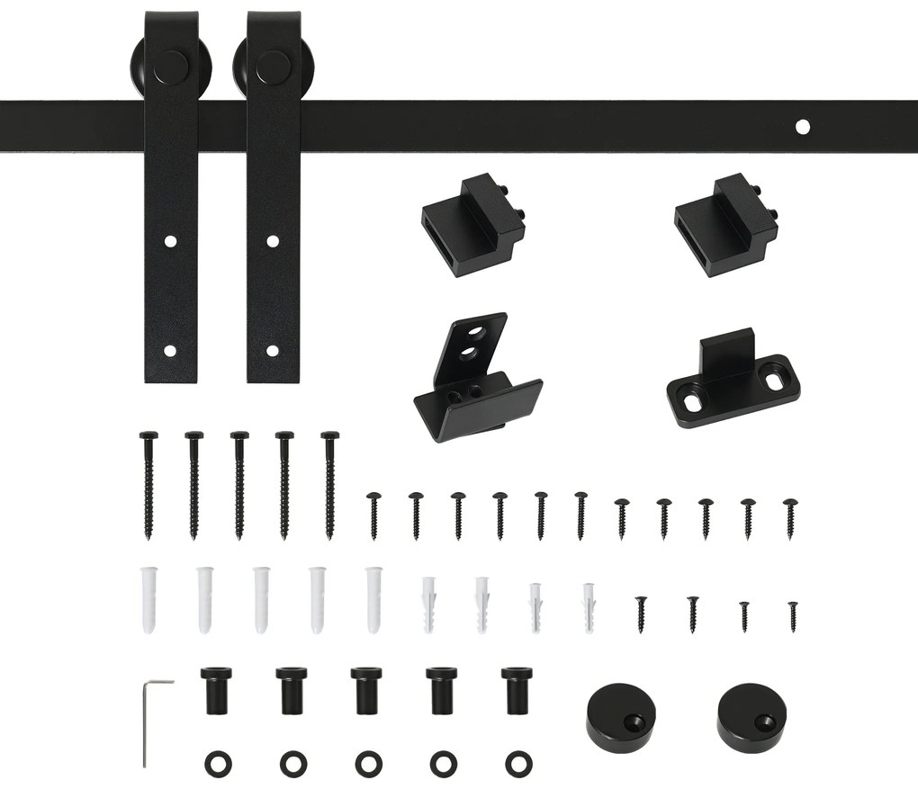 HOMCOM Set complet pentru ușă glisantă de 183 cm cu sistem de ghidaj pentru podea, șină de alunecare pentru ușă, role de alergare pentru sistem de ușă culisantă din lemn unic | Aosom Romania