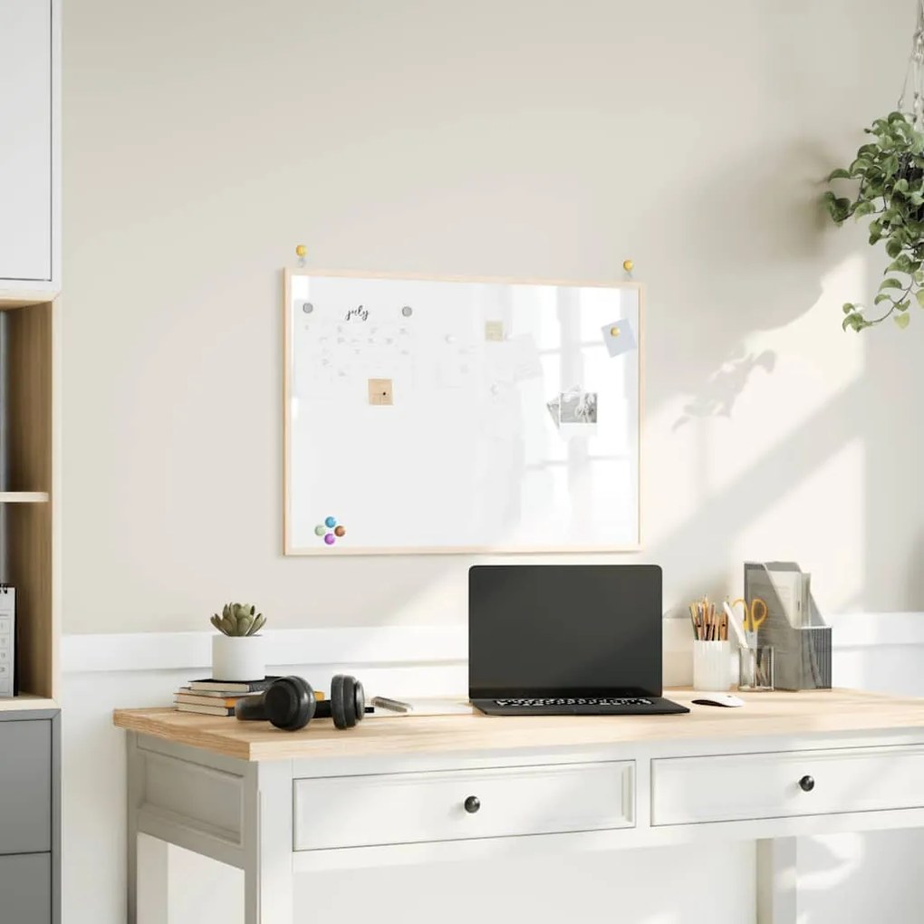 vidaXL Tablă albă magnetică cu ramă din lemn masiv de pin 80x55 cm