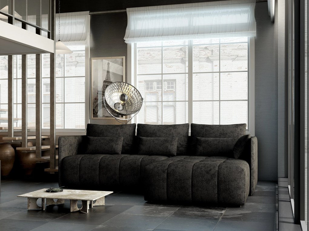 Colțar extensibil dumonde cu ladă de depozitare si sezut confortabil din spuma high-density, Malta Enjoy Black II 235x185 cm