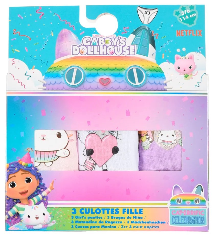 Gabby's Dollhouse Hello lenjerie pentru copii, chiloți 3 bucăți/pachet 5 - 6 ani / 110 - 116 cm