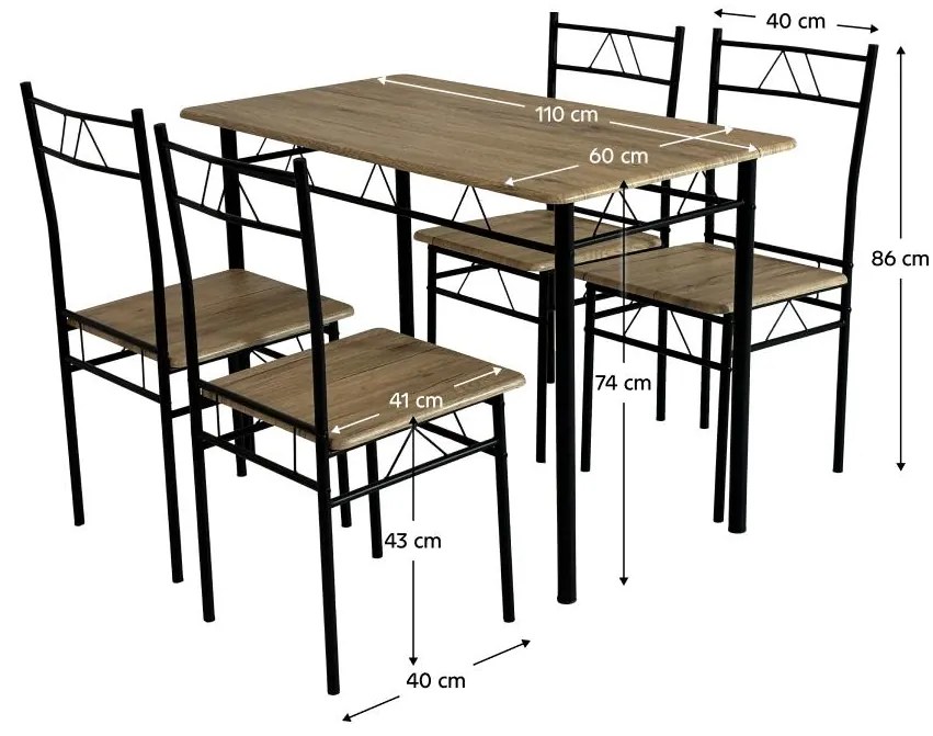 Set mobilier sufragerie Pacientes (stejar deschis + negru) (pentru 4 persoane). 1116437