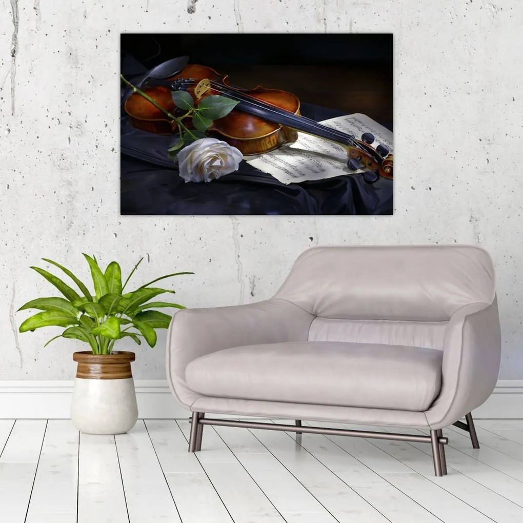 Tablou - Trandafiri și vioară (90x60 cm)