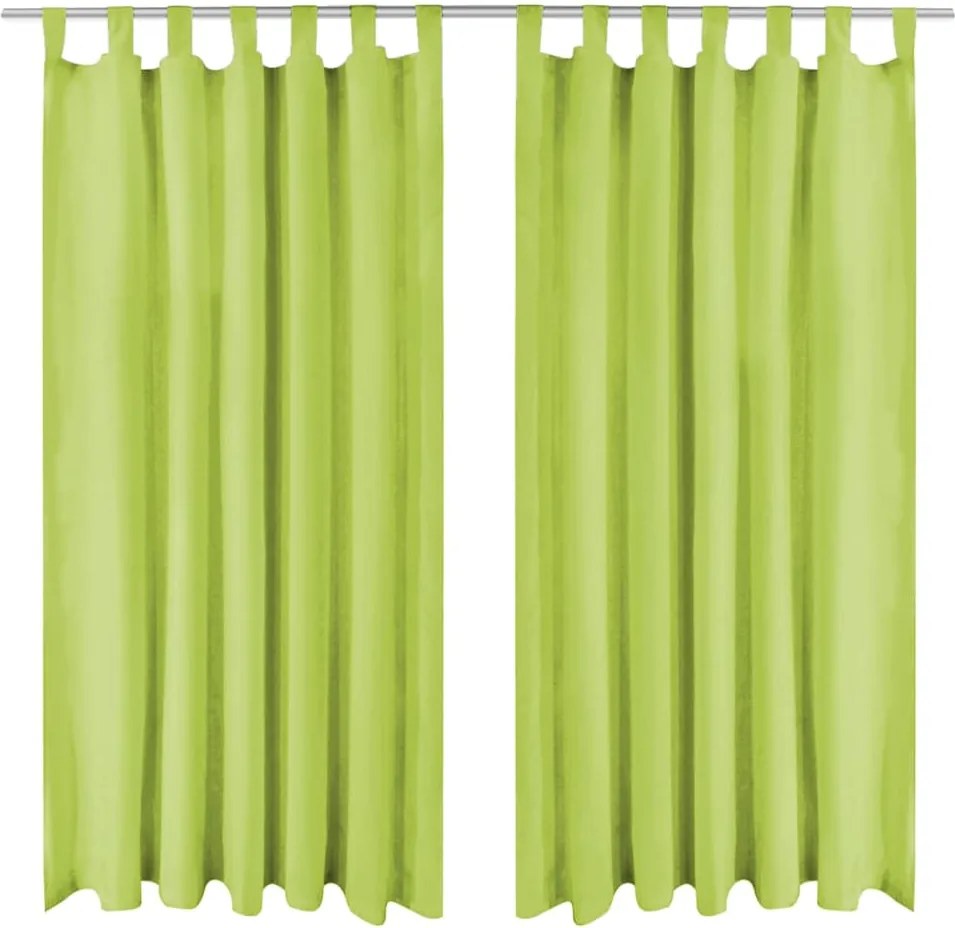 vidaXL Draperii micro-satin cu bride, 2 buc, verde, 140 x 225 cm