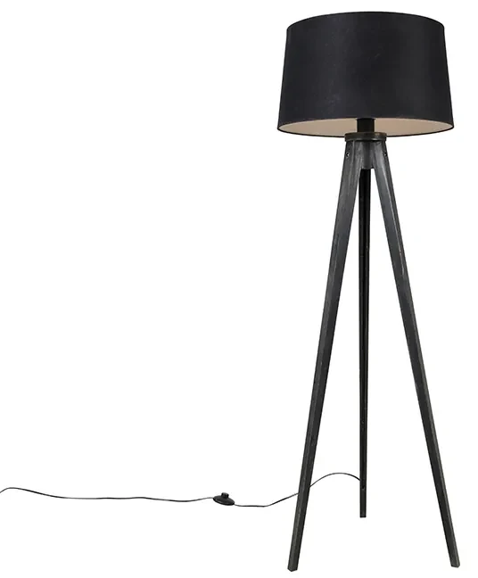 Triplu negru cu abajur din in negru 45 cm - Tripod Classic