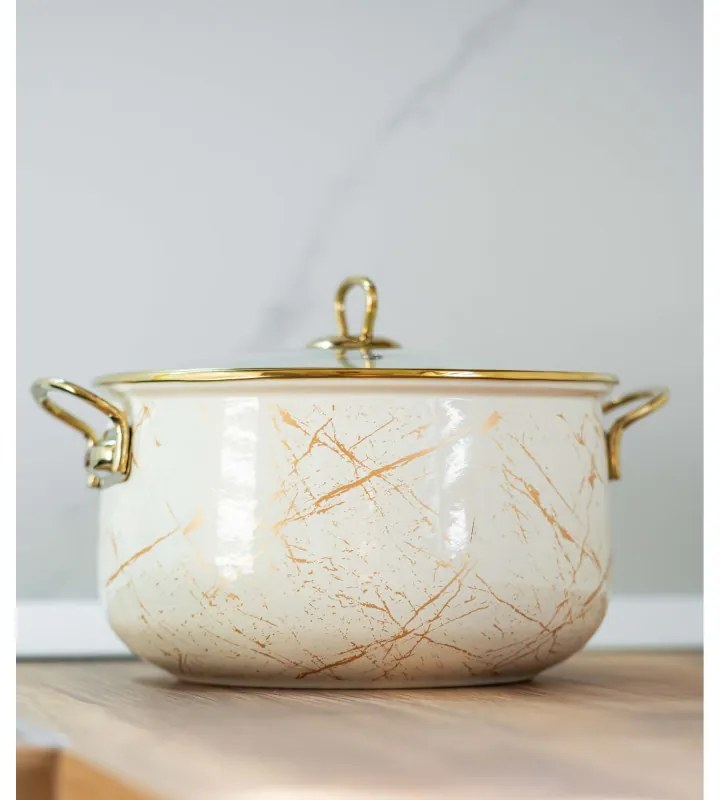 Oala Goldmann GM 8017-26B, 8.5 L, 26x16 cm, Email, Acoperire antiaderenta, Inductie, Auriu/Marmură