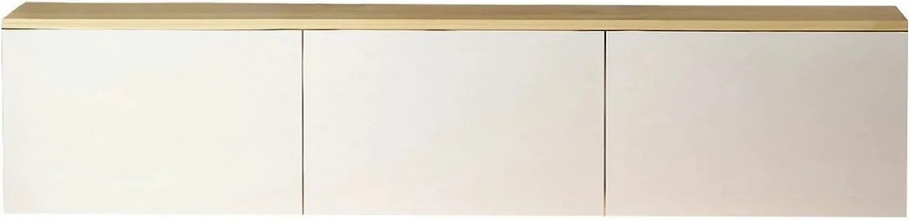 Comoda TV NEON, alb/stejar, PAL melaminat, cu iluminare LED, 160x32x35