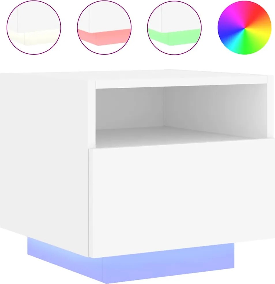 vidaXL Noptiere cu lumini LED, alb, 40x39x37 cm
