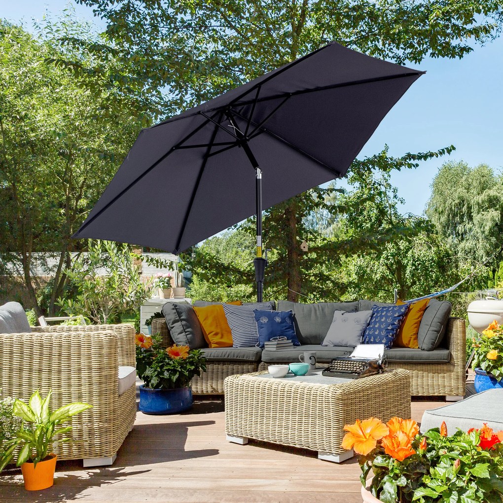 Outsunny Umbrelă de Grădină cu Manivelă, Structură din Aluminiu, Poliester Rezistent la UV, Φ2.6x2.35m, Gri și Negru | Aosom Romania