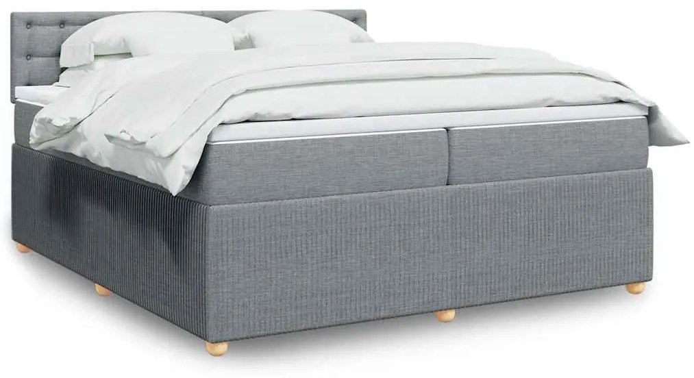 vidaXL Pat box spring cu saltea, gri deschis, 200x200 cm, textil