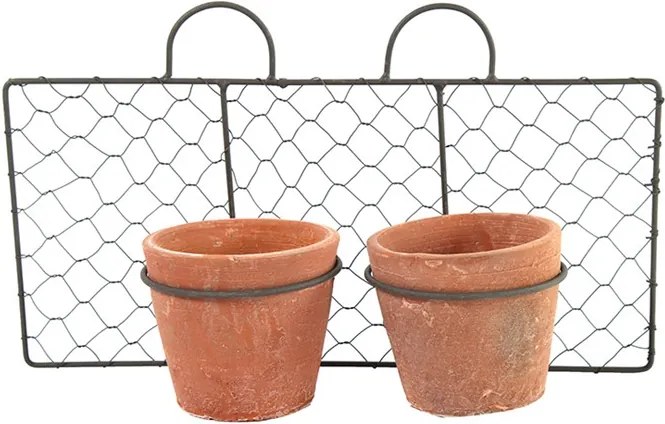 Suport metalic de perete cu 2 ghivece, negru, 36x11x21 cm