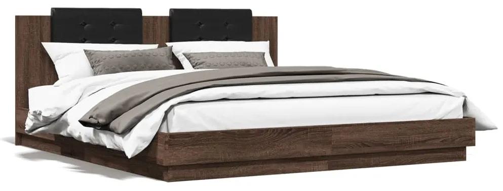 3209904 vidaXL Cadru de pat cu tăblie stejar maro 180x200 cm lemn prelucrat
