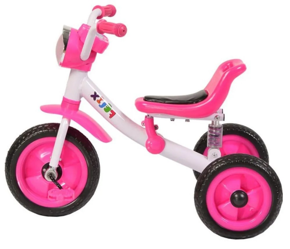 Tricicleta cu pedale NOVOKIDS™ Felix Trike ,Cu melodii si lumini, Max 20 kg, Suspensie spate, Roti din cauciuc EVA, Cadru metalic, Roz