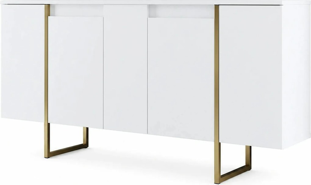 Comoda alba ingusta LUXE, PAL melaminat/metal, 160x35x80 cm