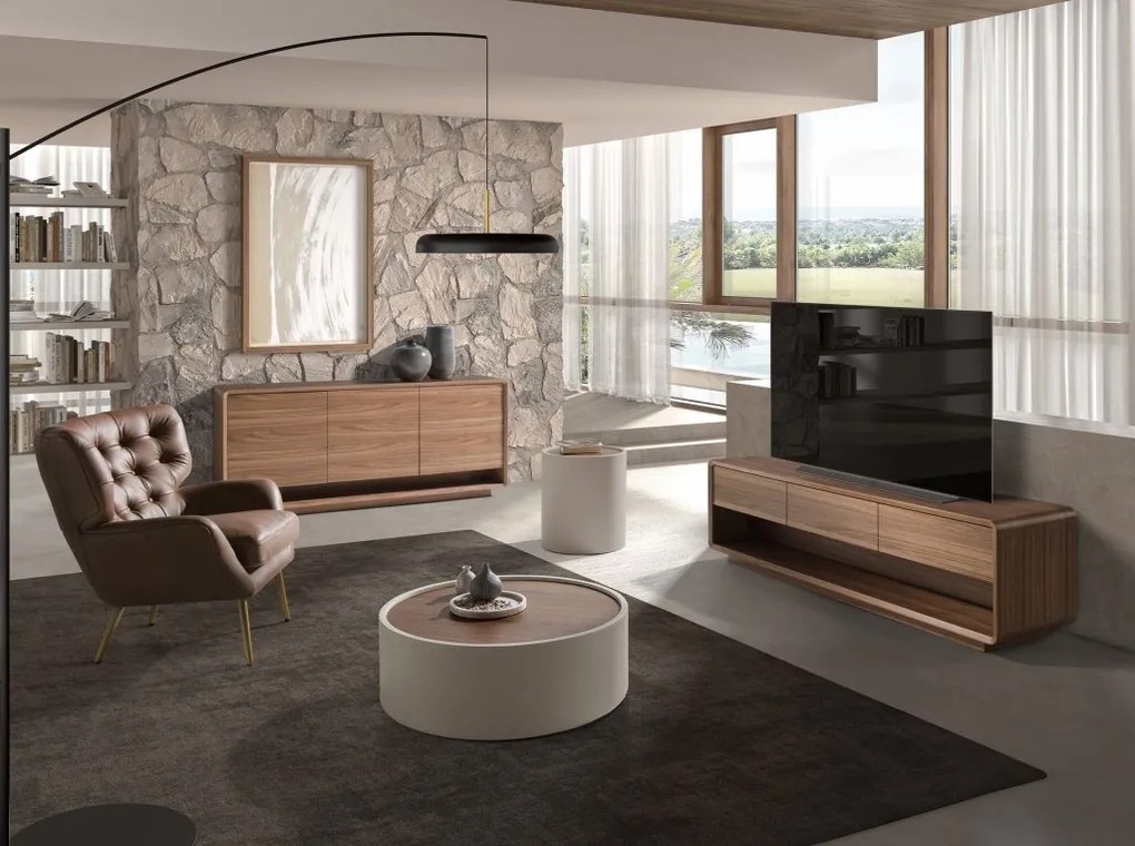 Comoda TV design LUX cu 3 sertare Walnut