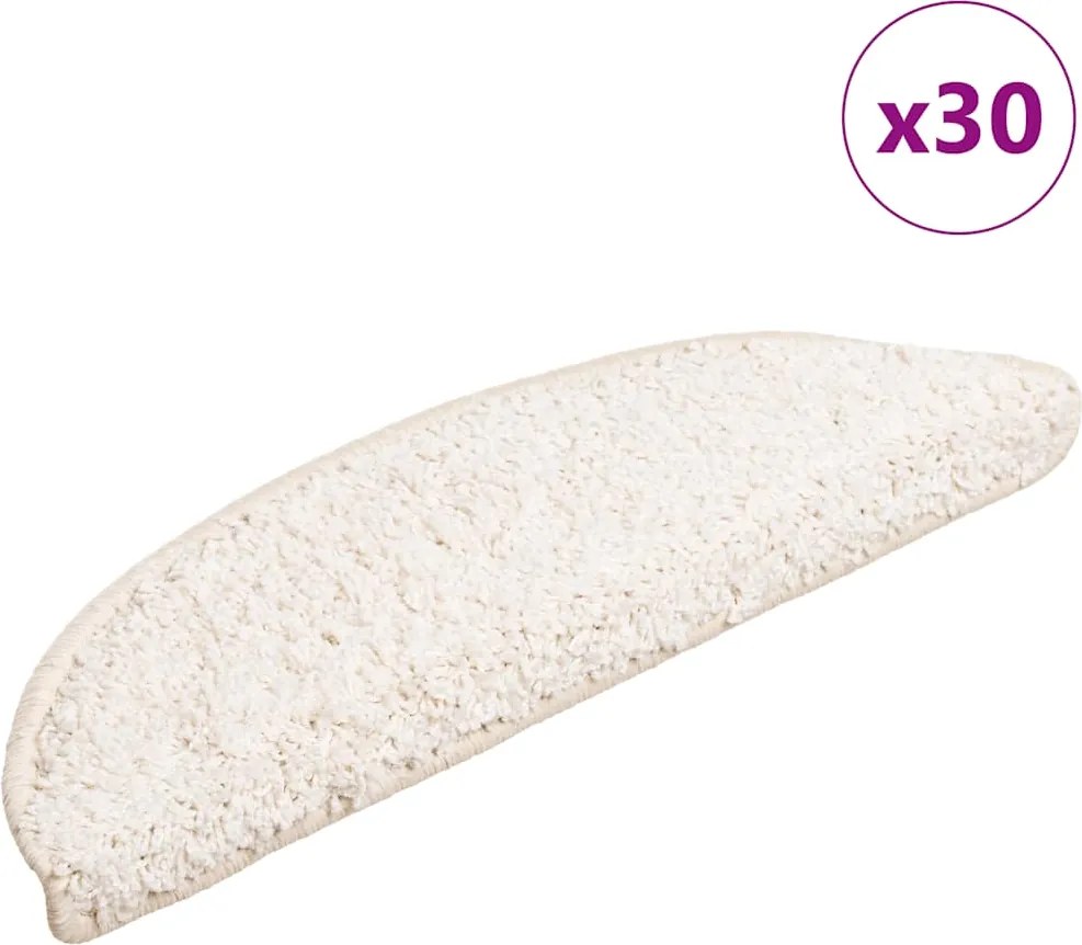 vidaXL Covorașe pentru scări, 30 buc., 56x17x3 cm, albe, semirotunde