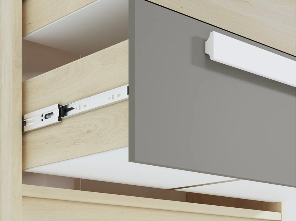 Comodă Jowiza 07 cu sertare 92 cm - fag fjord / alb / gri platină