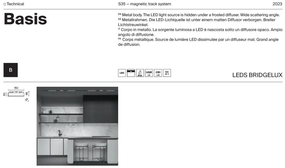 Modul LED, accesoriu pentru sina magnetica S35, Basis negru 4000K