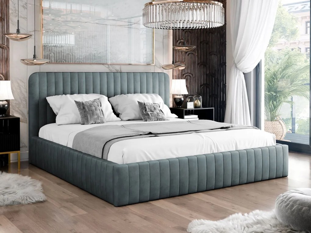 Pat matrimonial 140 cm Lentoa (Verde) (cu somieră) (cu sp. depozitare). Promo -17%. 1104163