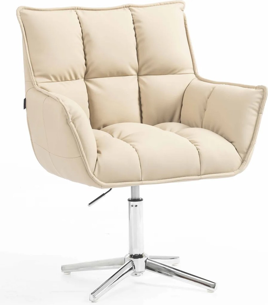 HR560CROSS Scaun Crem Piele Ecologica Premium Soft cu Bază Cromata