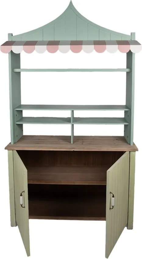Bufet vintage verde din lemn masiv și metal, cu 2 uși și 2 rafturi, mânere metalice, 212x120x45 cm, „Gordes"