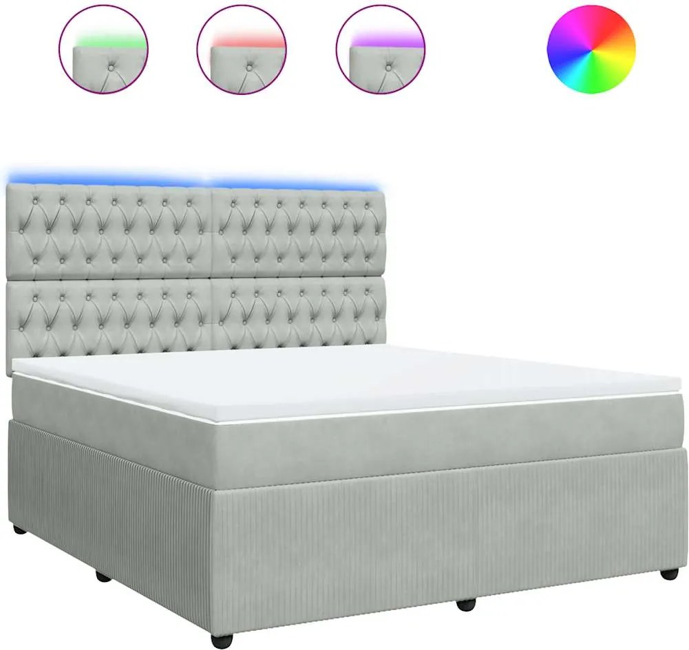 vidaXL Pat box spring cu saltea, gri deschis, 180x200 cm, catifea