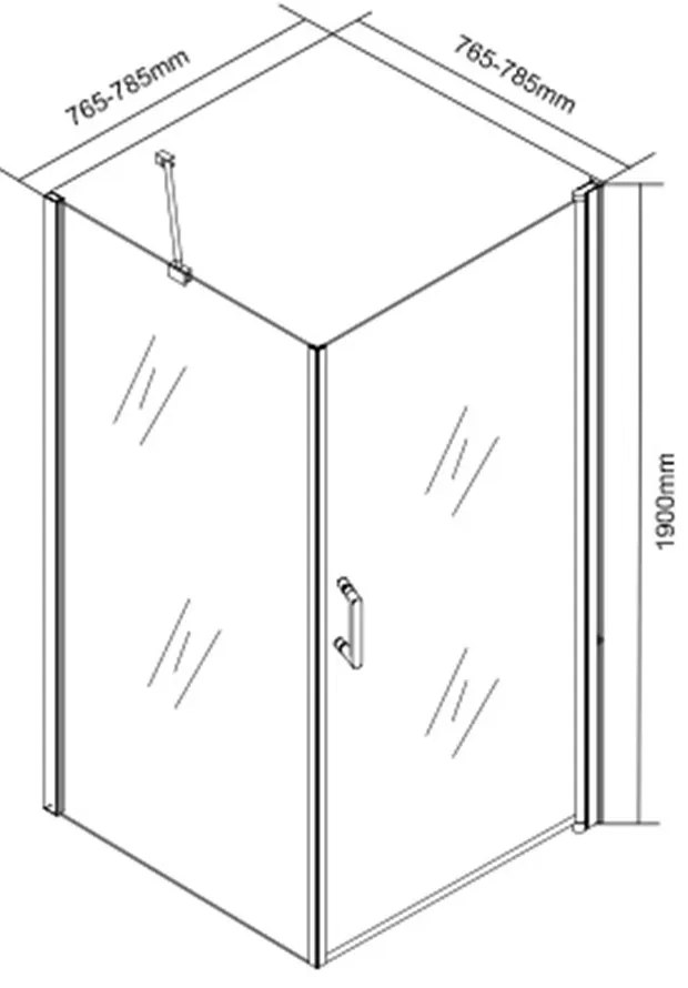 Cabină de duș pătrată Monica MONICA80 cu ușă batantă, 80x80x190 cm