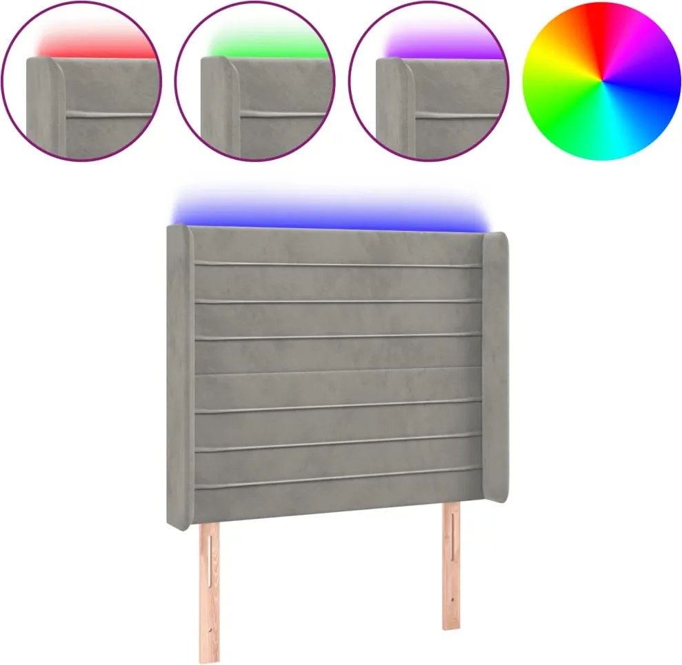 vidaXL Tăblie de pat cu LED, gri deschis, 93x16x118/128 cm, catifea