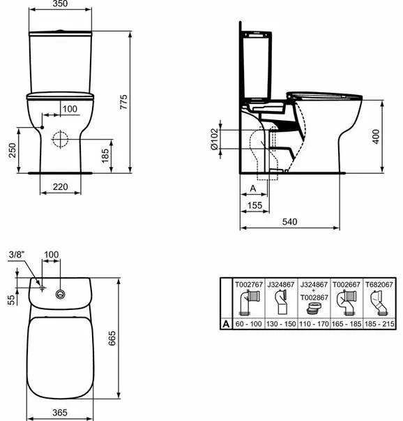 Vas wc pe pardoseala ideal Standard Esedra Aquablade cu evacuare orizontala