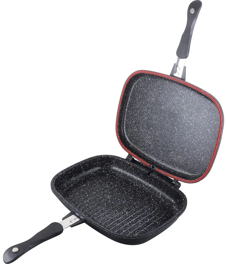 RESIGILAT - Tigaie dubla 36 cm grill, marmorata, antiaderenta, doubletta, cu garnitura de rezerva, maner magnetic Granit Diamond Line Berlinger Haus