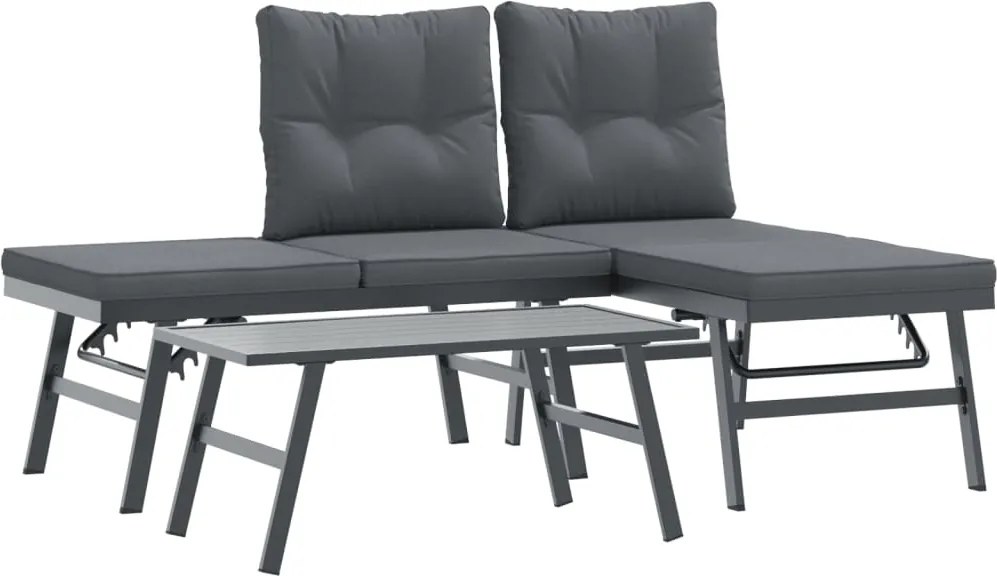 vidaXL Bănci de grădină cu perne 3 buc negru oțel vopsit electrostatic