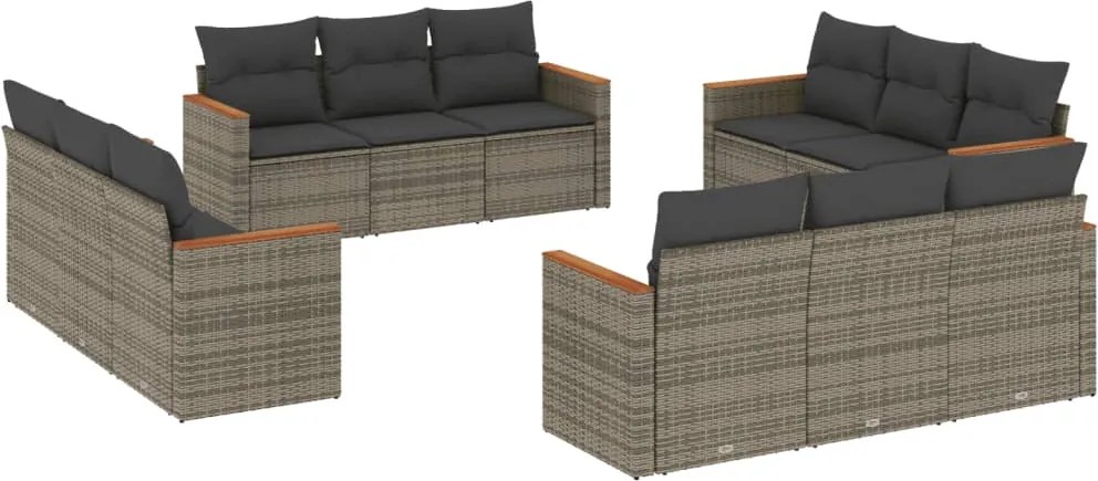 vidaXL Set canapea de grădină cu perne, 12 piese, gri, poliratan