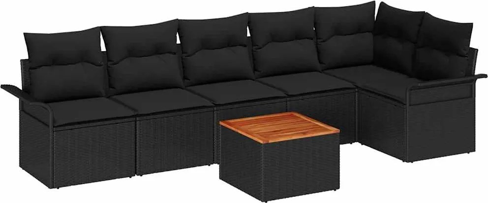 vidaXL Set de canapele pentru grădină cu pernă 7 pcs Negru poliratan