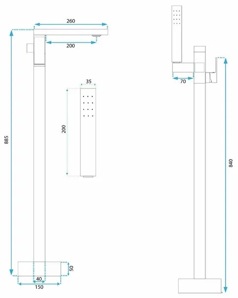 Baterie monocomanda pentru cada freestanding auriu Rea Tery