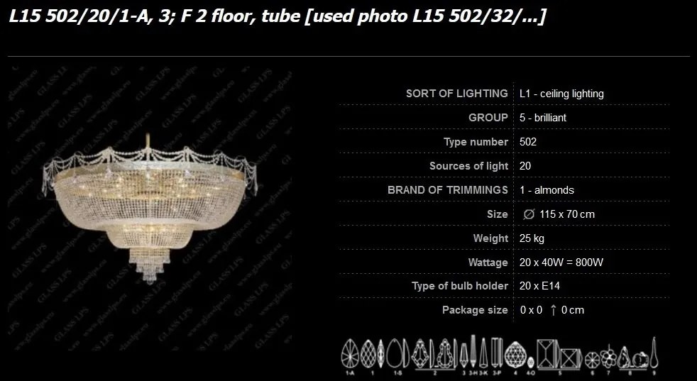Plafoniera eleganta cristal Bohemia L15 502/20/1-A, 3; F 2 floor, tube