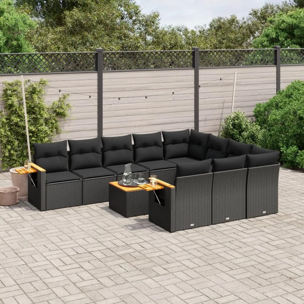 vidaXL Set canapele de grădină cu perne, 11 piese, negru, poliratan