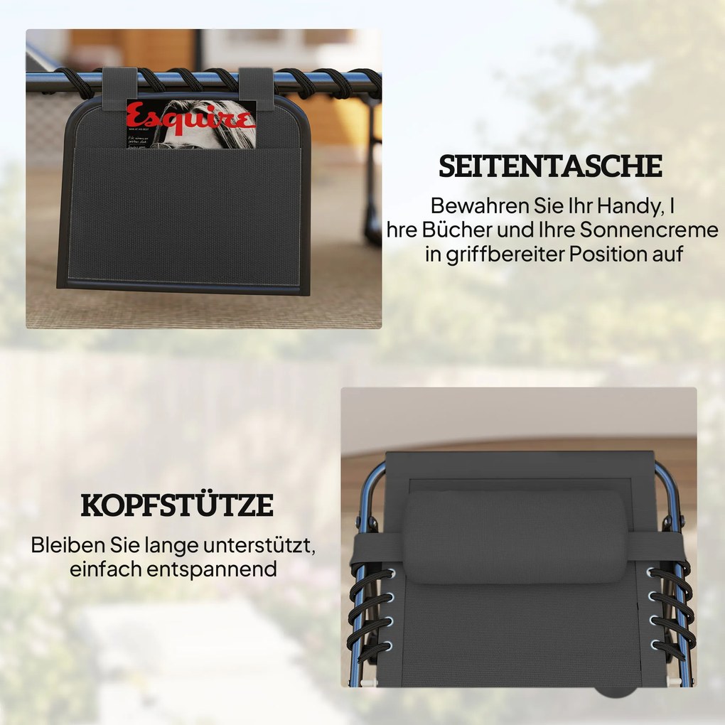 Outsunny Șezlong pliabil portabil pentru grădină cu spătar reglabil în 5 poziții, saltea căptușită, perniță pentru cap | Aosom Romania