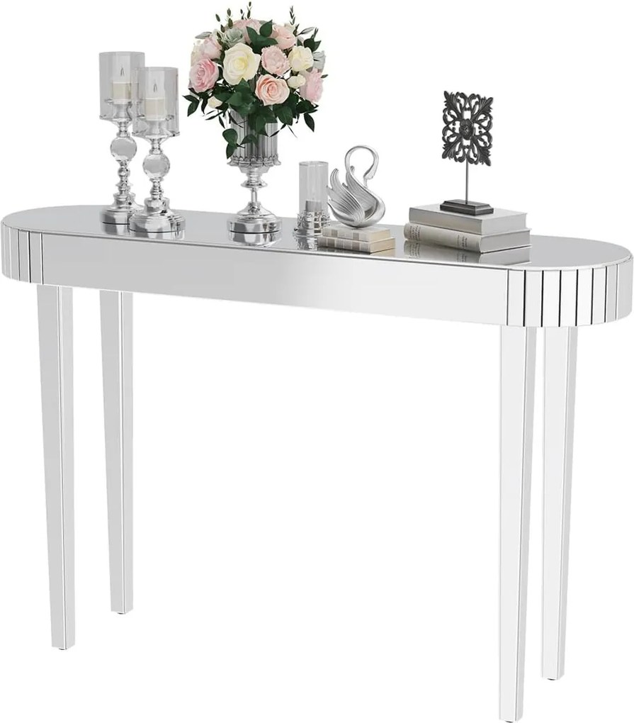 Masa toaleta oglinda, masuta consola, 120 cm, cosmetica machiaj, vanity birou, Argintiu - MAOG3