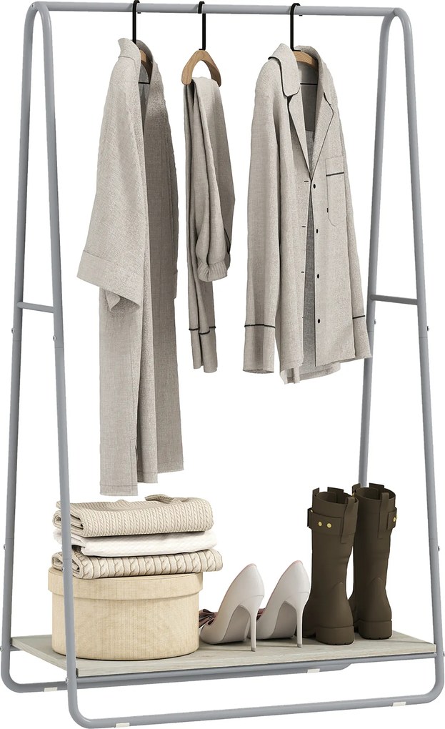 HOMCOM Cuier 3-în-1 cu raft pentru încălțăminte, bare superioare și laterale, structură metalică, natural și gri | Aosom Romania