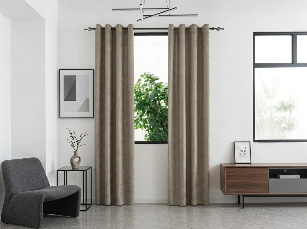 Perdea opaca LOOM VELVET 140x250 cm, bej-maro Agatat: Inele metalice