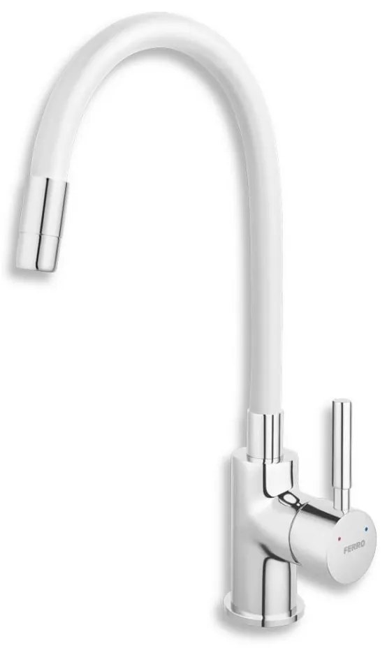 Baterie de chiuvetă cu pipă flexibilă FERRO crom lucios/alb