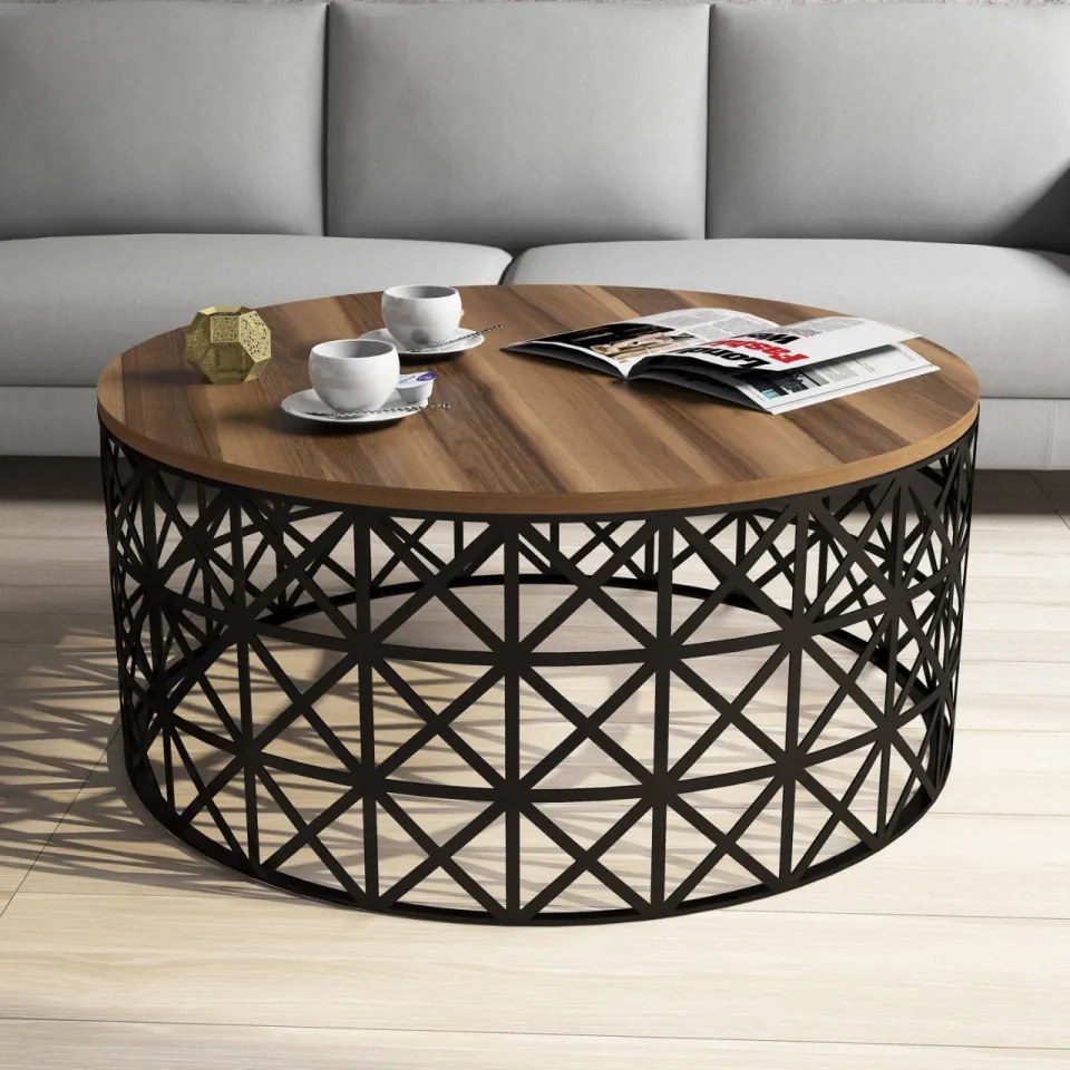 Măsuţă de Cafea Selin Metal Ferforje, Nuc / Negru