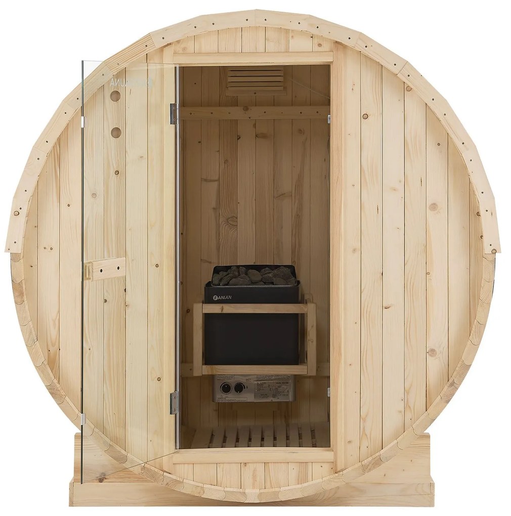 Vonkajšia sudová sauna Spitzbergen M dĺžka 120 cm priemer 190 cm (3,6 kW)
